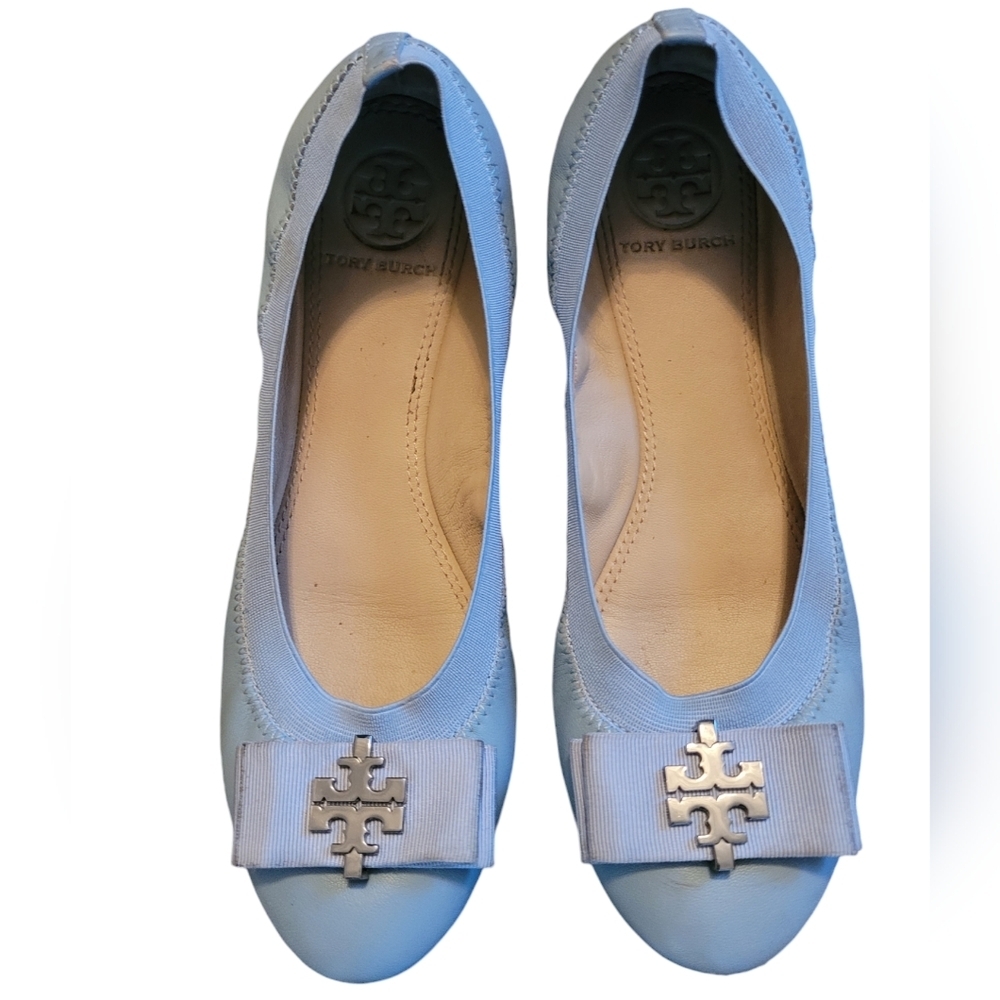 TORY BURCH Sedgewick light blue leather ballet flats bows casual shoes Women's 7